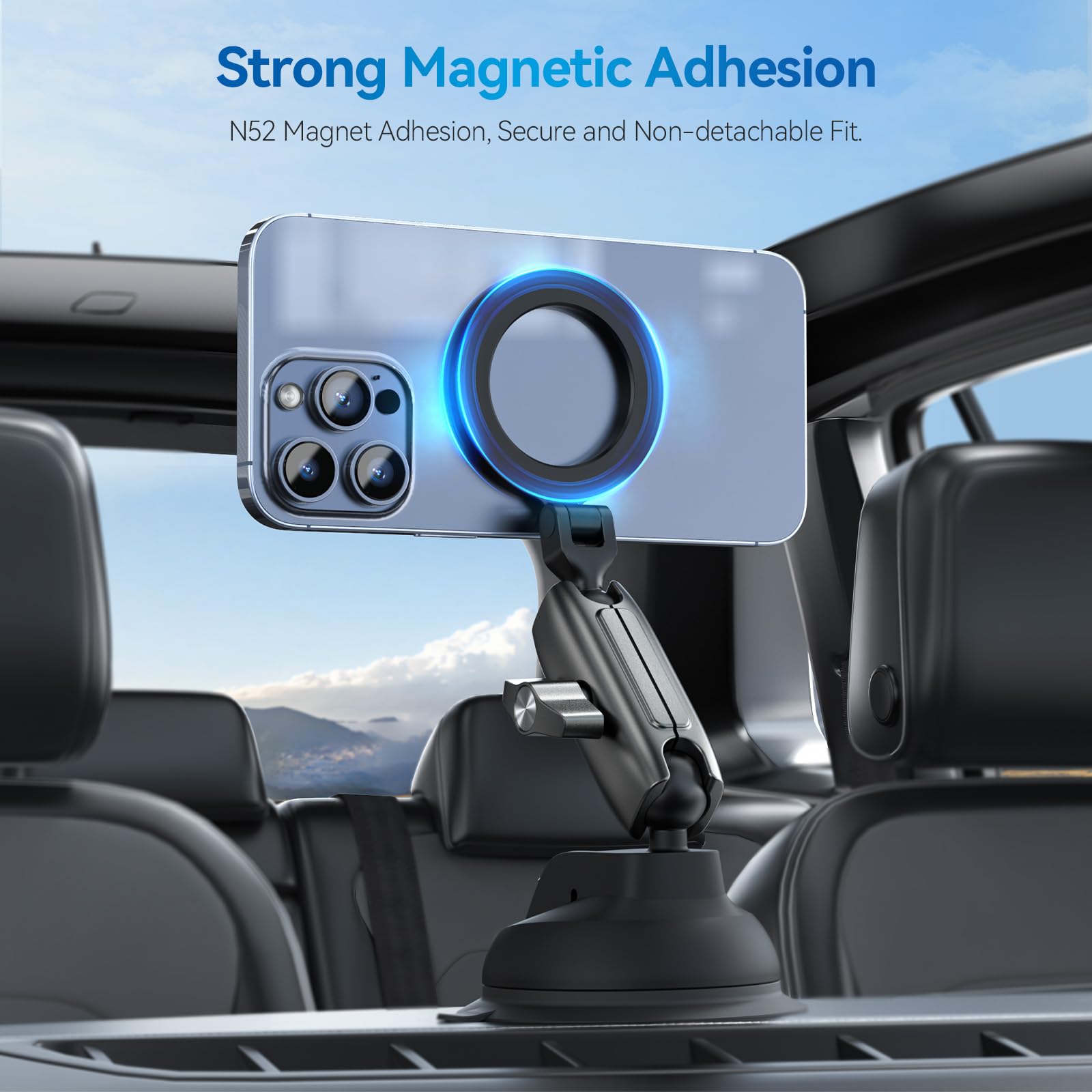 TELESIN Magnetic Suction Cup Mobile Phone Car Mount Compatible with MagSafe | 360° Adjustable Car Windshield Phone Holder Stand for iPhone Android