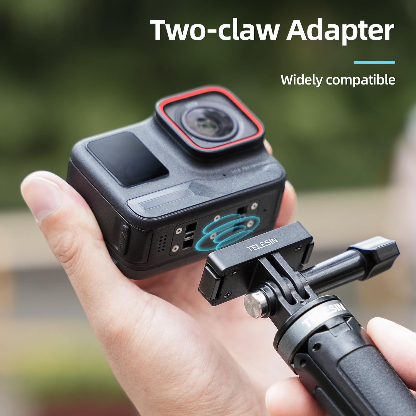 TELESIN Magnetic Quick Release Mount for Insta360 Ace/Ace Pro | Aluminum Snap-On Magnetic Two-Claw Base Mount with 1/4" Screw Hole