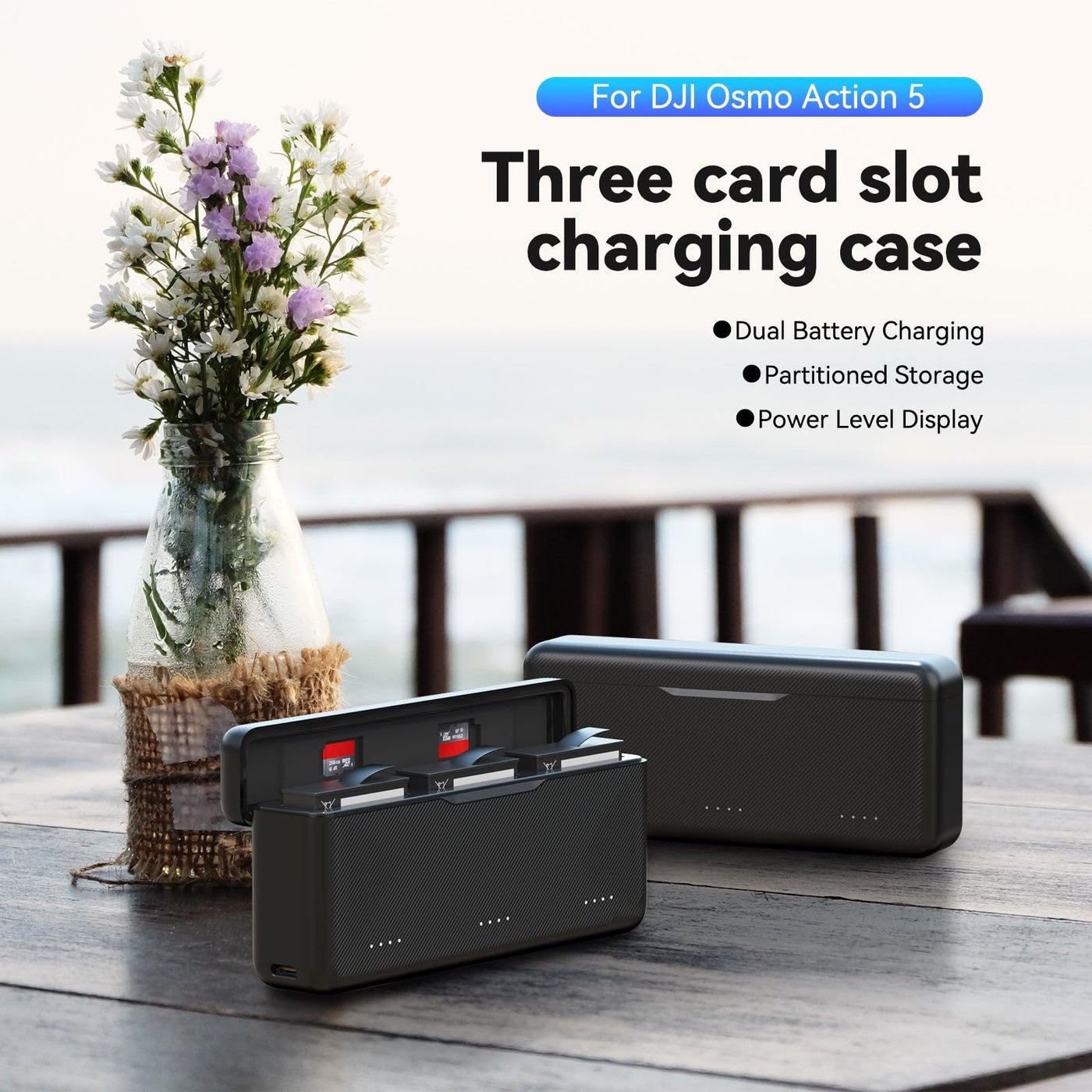 TELESIN Triple Slot Battery Charger for DJI Osmo Action 5 Pro | PD 30W Fast Charging Case with Type-C Cable Fully Compatible with DJI Osmo Action 5 Pro Extreme Battery