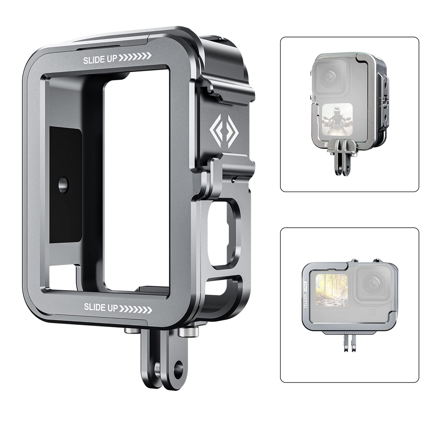 TELESIN Aluminum Alloy Cage Combo Set for GoPro Hero 11 Hero 10 Hero 9 Black Metal Housing Supports Vertical Shooting