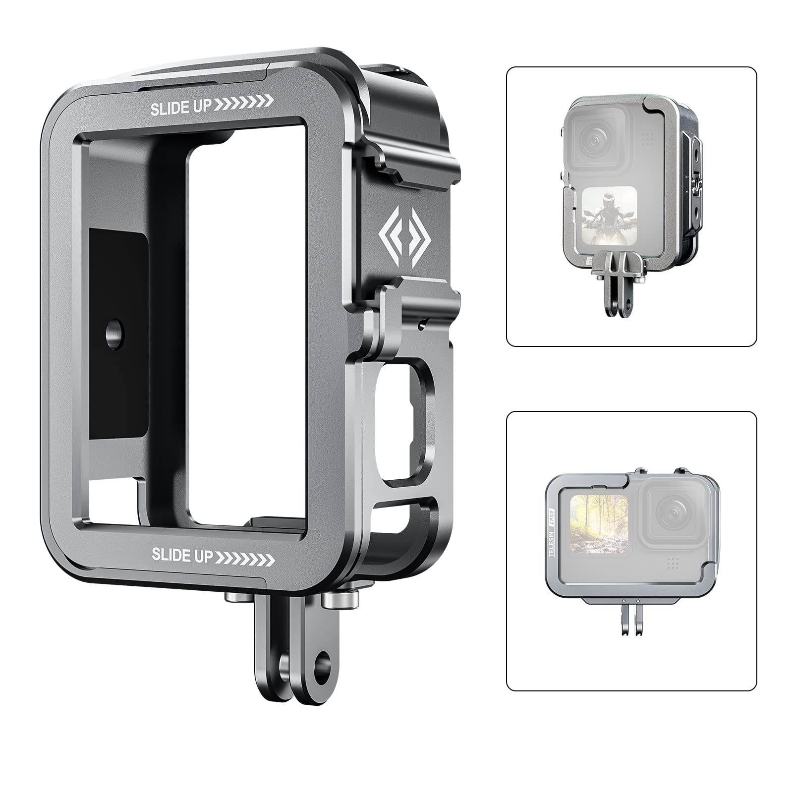 TELESIN Aluminum Alloy Cage Combo Set for GoPro Hero 11 Hero 10 Hero 9 Black Metal Housing Supports Vertical Shooting