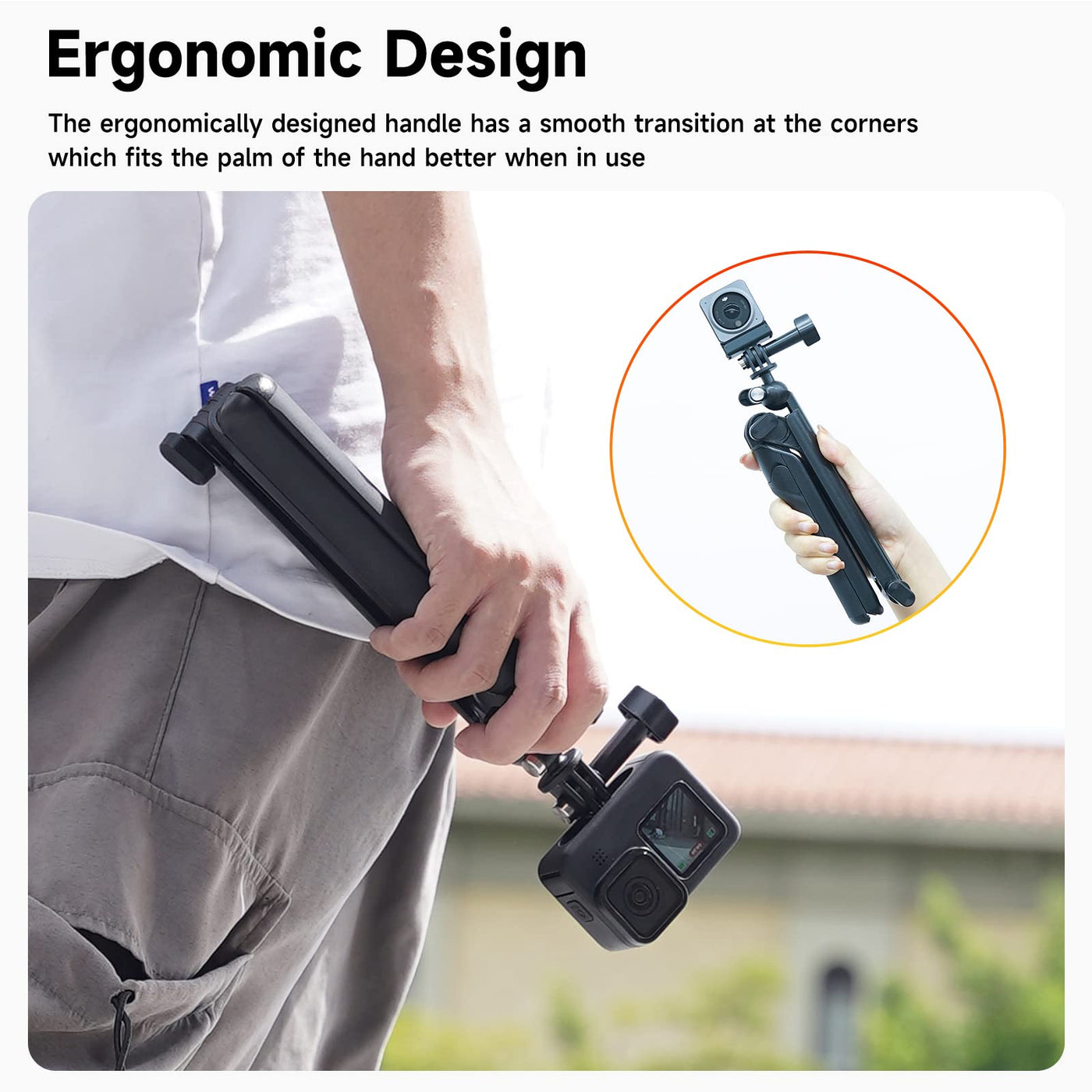 TELESIN 3-Way Foldable Tripod With 360 Degree Rotary Ball Head Mount Compatible with GoPro All Series, Insta360 One R RS, DJI Action 2 3, OSMO Action Camera
