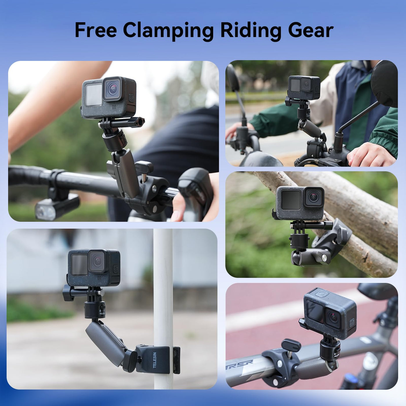 TELESIN S2 Quick Release Clamp Bike Mount Motorcycle Handlebar Holder | Roll Bar Tube Clip Mounting Accessories Compatible with GoPro Insta360 DJI Action Osmo Pocket Action Camera