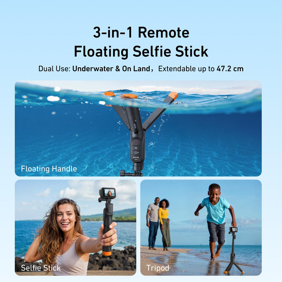 Telesin 3-in-1 Bluetooth Remote Control Floating Tripod for GoPro HERO13/12/11/10/9/Max