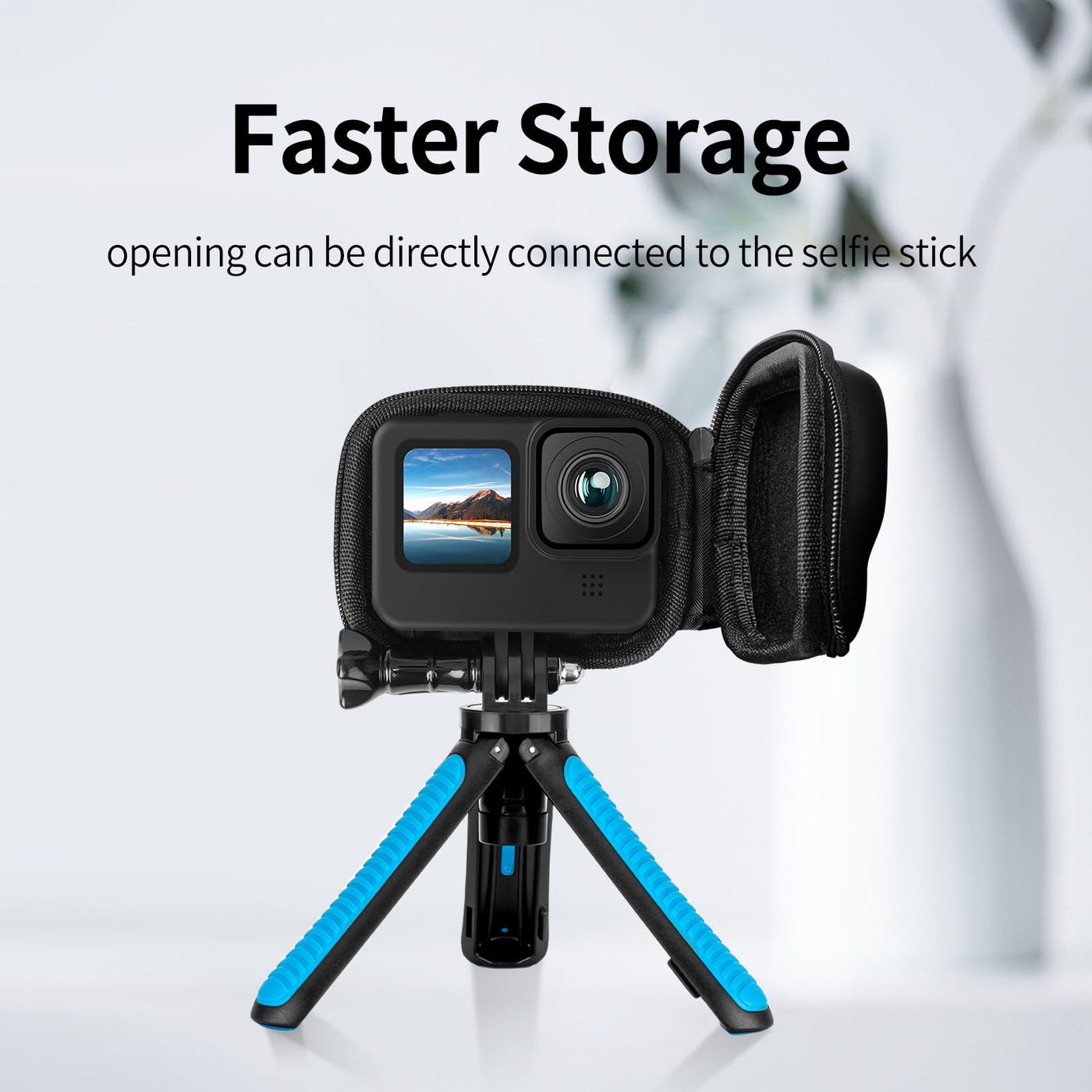 TELESIN Small Carry Case for GoPro HERO12 11 10 9 Black | Protective Case with Half Open Zipper Supports Connecting with Selfie Stick and Tripod
