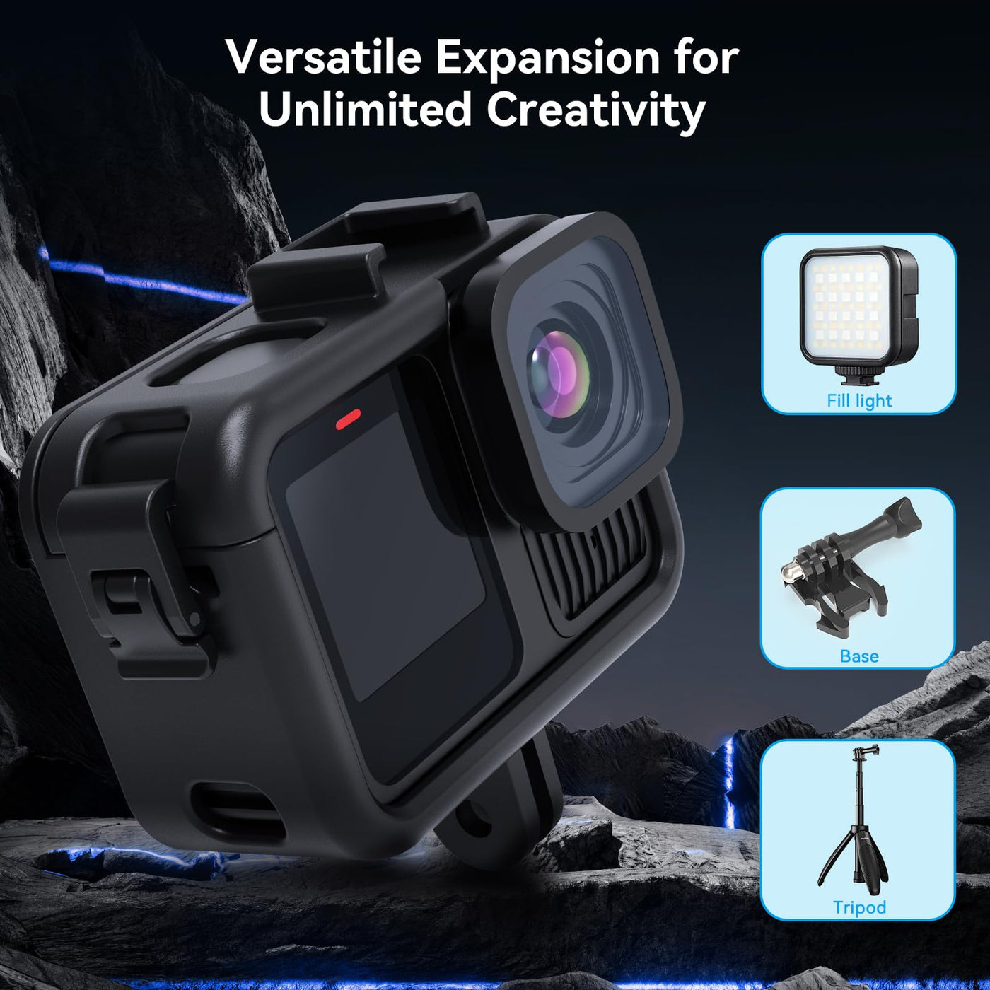 TELESIN Upgraded Protective Housing Case for GoPro HERO13 HERO12 HERO11 HERO10 HERO9 Black | Plastic Frame Vlog Cage with 1/4" Thread & Cold Shoe Mount