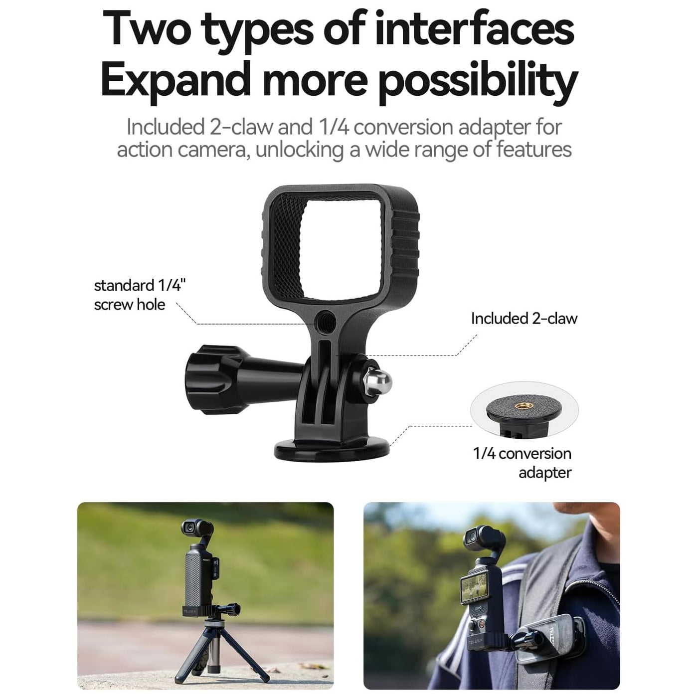 TELESIN Metal Adapter for DJI Osmo Pocket 3 | Aluminium Alloy Expansion Adapter Mount