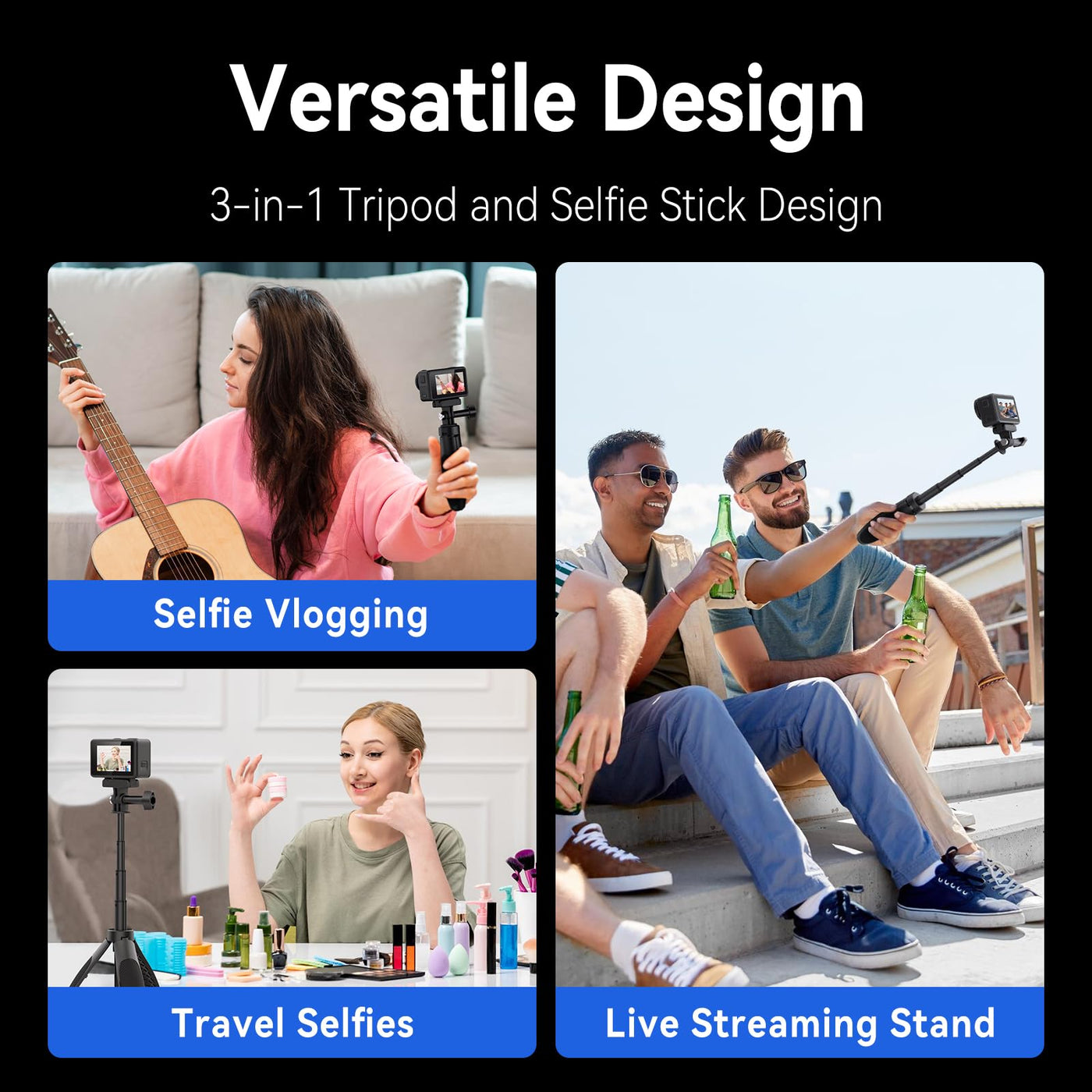 TELESIN 2.0 Mini Desktop Tripod for GoPro Insta360 DJI Action Osmo Pocket | Compact Size Extendable Camera Selfie Stick