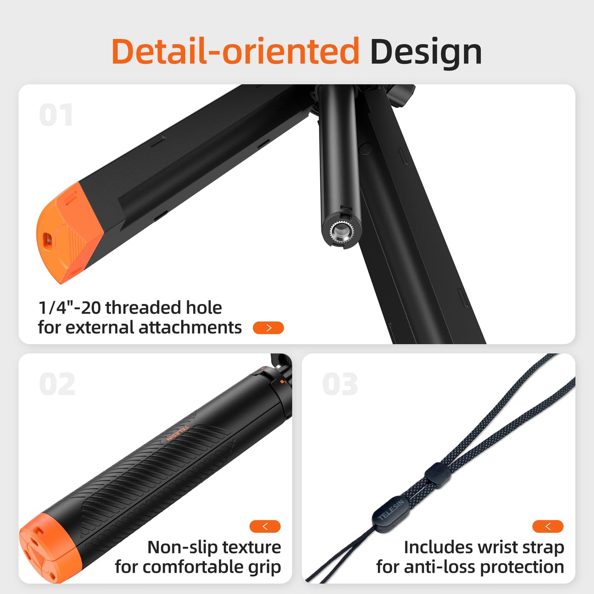 Telesin Floating Hand Grip Tripod Waterproof Extendable Selfie Stick