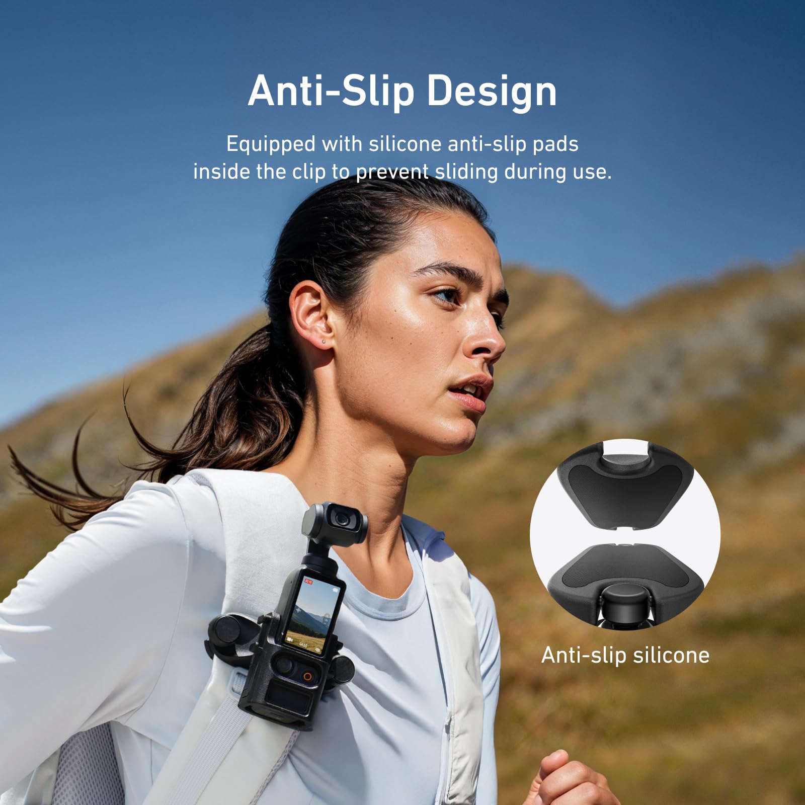 TELESIN Quick Release Backpack Strap Mount for DJI Osmo Pocket 3 | One-Handed Clip Holder with Dual Lock, Anti-Slip Silicone Pad, Fits Most Backpack Straps, Outdoor POV Accessory