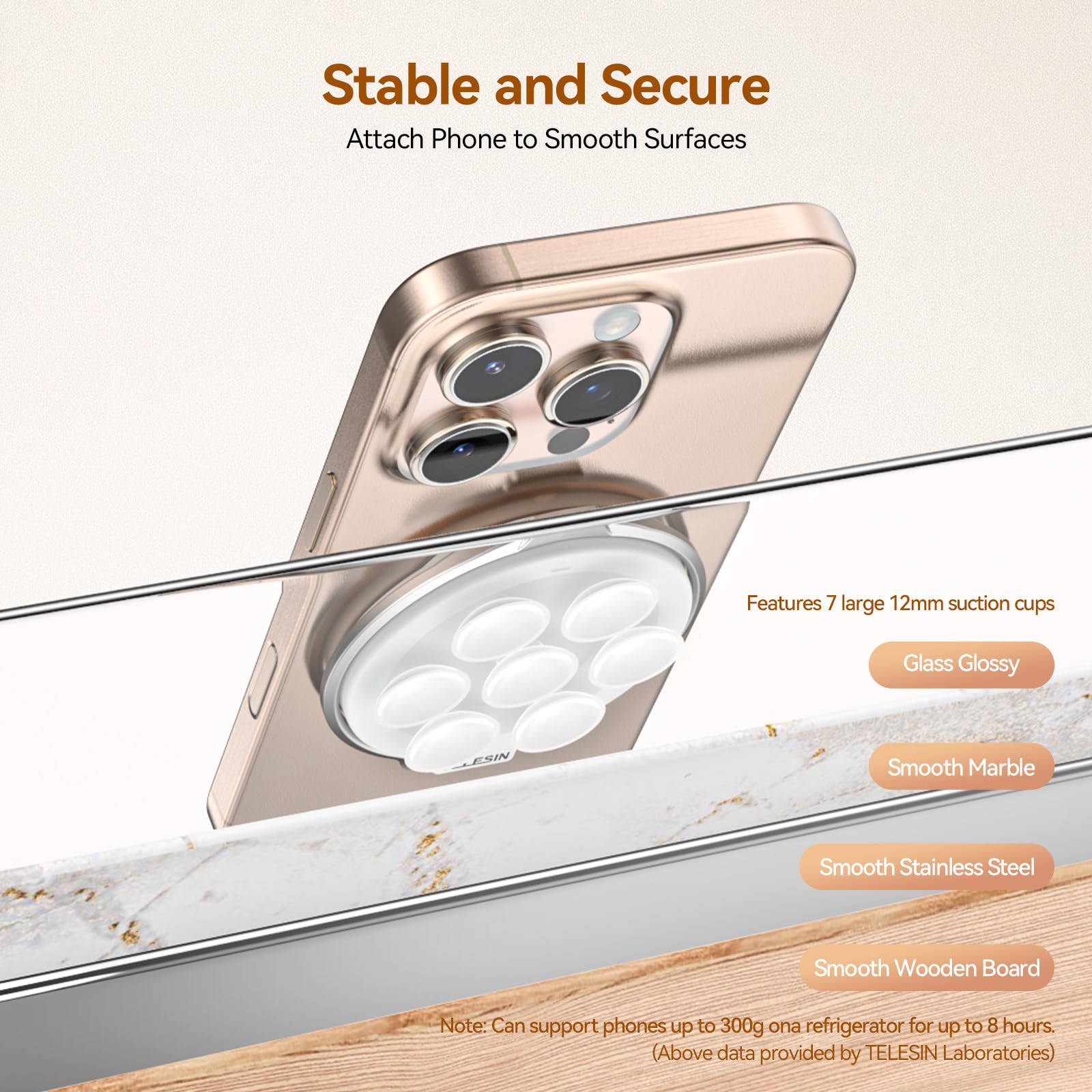 TELESIN Magnetic Suction Phone Mount | Anti-Slip Mirror Shower Hands-Free Phone Holder Compatible with MagSafe iPhone 17 16 15 14 13 12 & Magnetic Phone Case