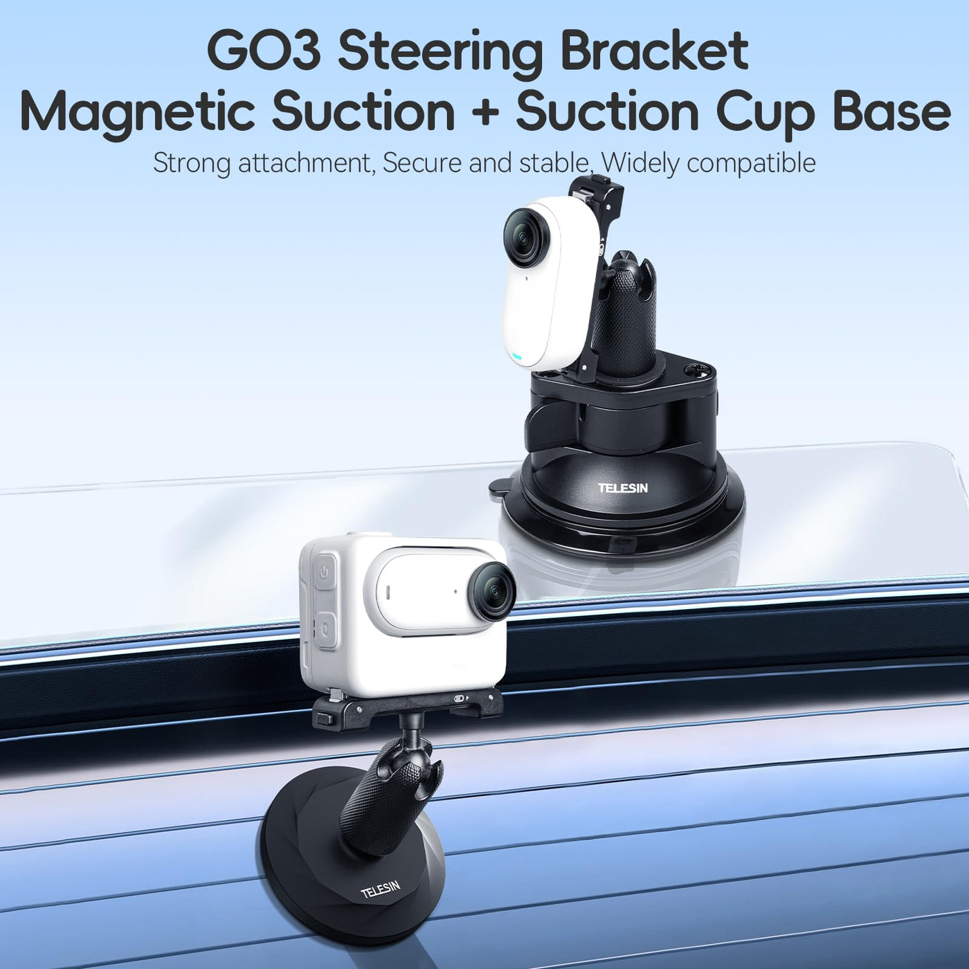 TELESIN Suction Cup with Magnetic Mount Kit for Insta360 GO3 | Car Motorcycle Holder Window Windshield Dashboard Attachment for Insta 360 GO 3 Accessory