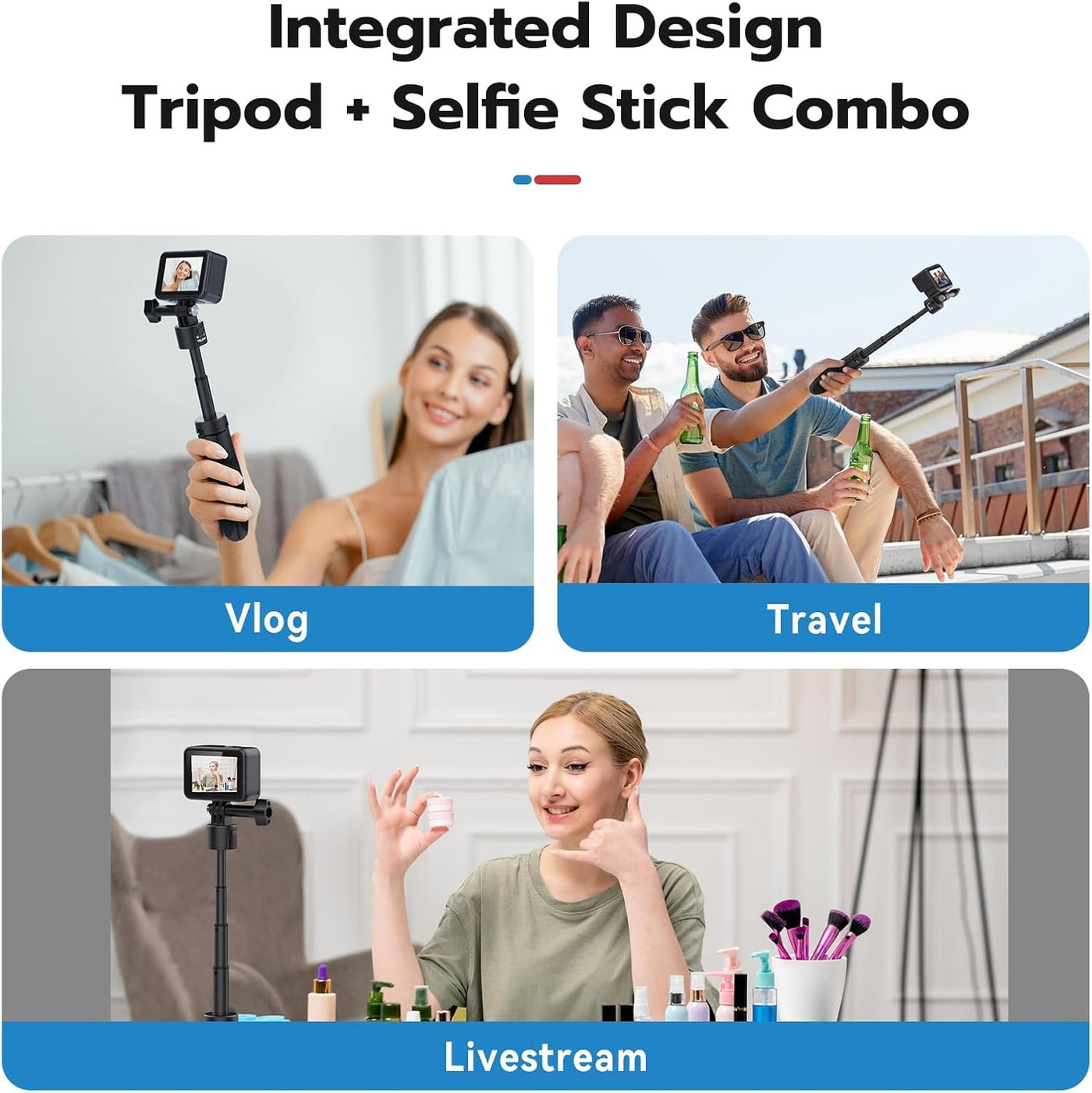 TELESIN 2.0 Quick Release Mini Desktop Tripod for GoPro Insta360 DJI Action Osmo Pocket | Compact Size Extendable Portable Camera Selfie Stick with Action Camera Quick Release Adapter