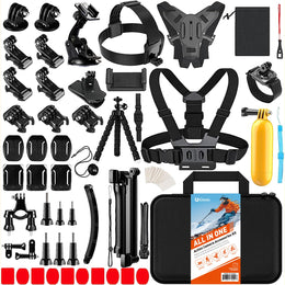 iGeek 65pcs Action Camera Accesories Kit | All in One Bundle Accesories Pack for GoPro Insta360 DJI Osmo Sports Cameras