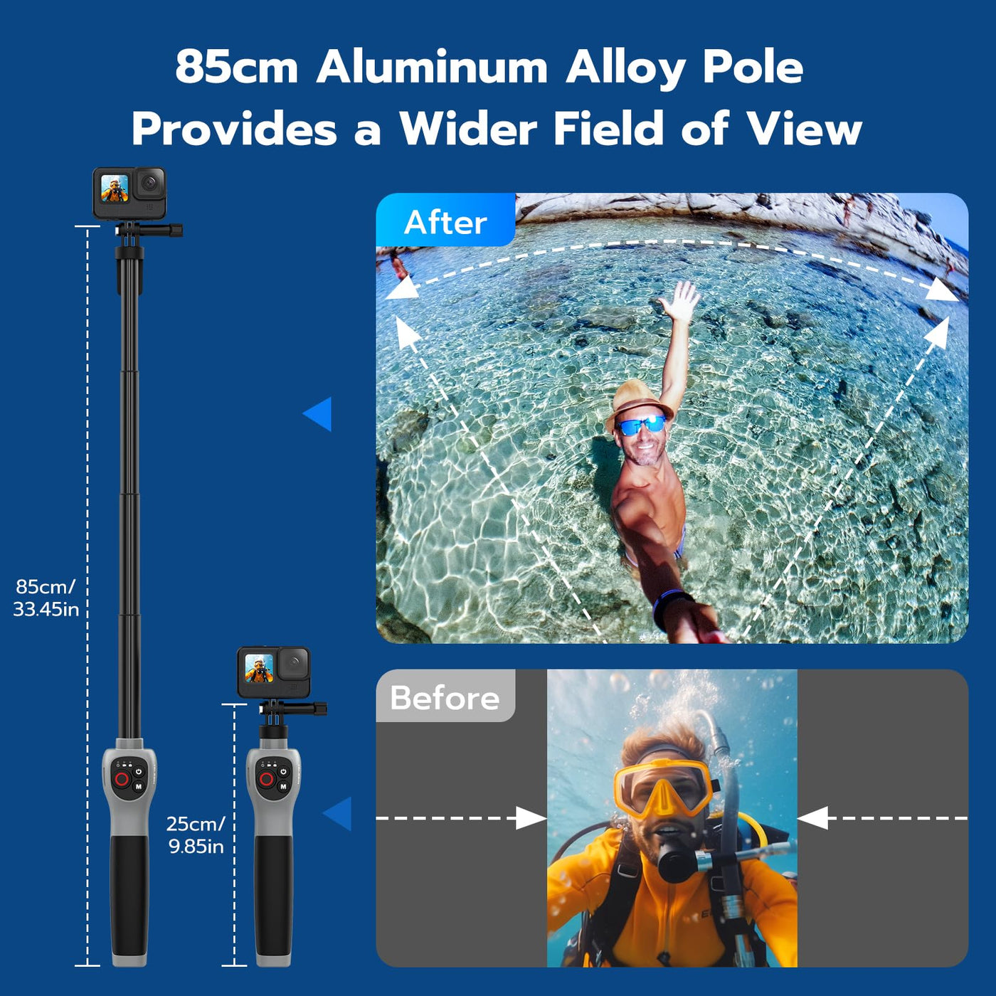 TELESIN Underwater Selfie Stick with Bluetooth Remote Control for GoPro HERO13 12 11 10 9 8 | Waterproof & Extendable for Diving Surfing Snorkeling