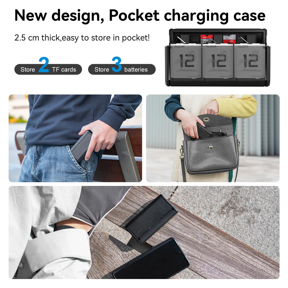 Telesin 2-Pack Stamina Battery and Pocket Charging Box Bundle for GoPro HERO12/11/10/9