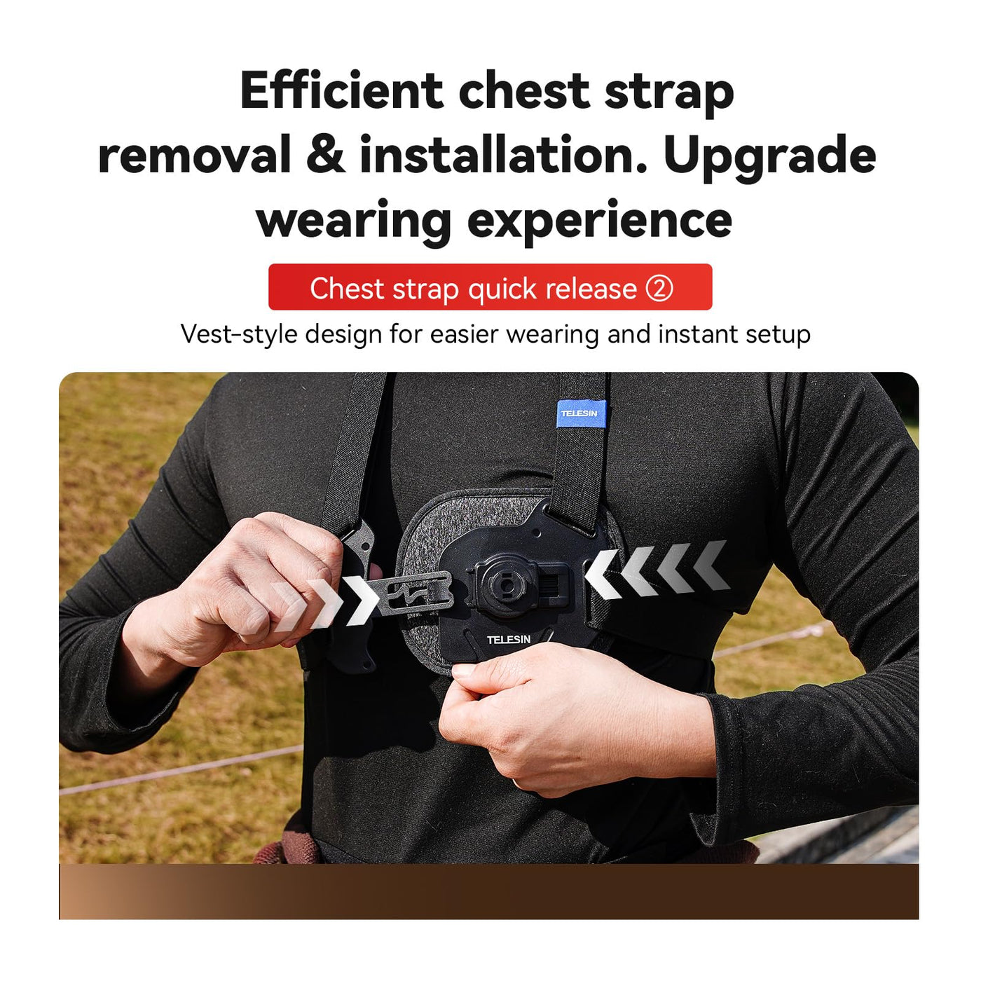 TELESIN S2 Upgraded Quick Release Chest Mount Compatible with GoPro Insta360 DJI Osmo | Action Camera Chest Strap Harness