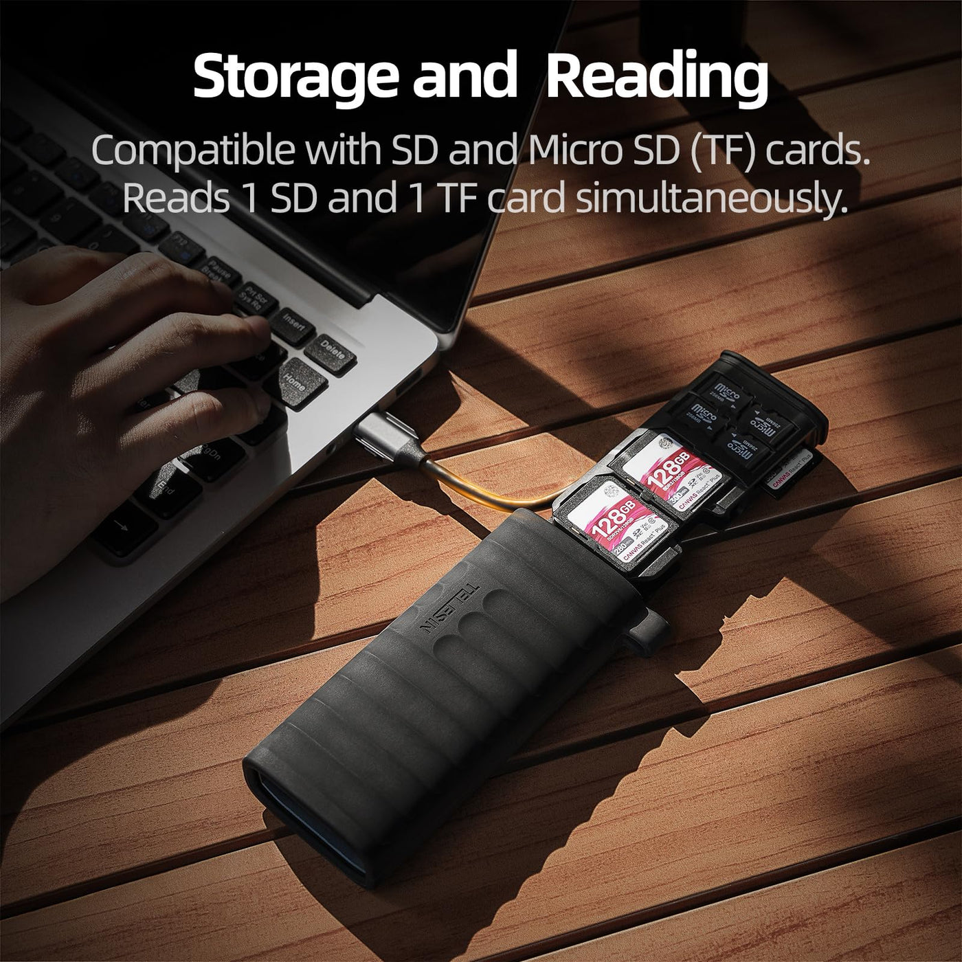 TELESIN Micro SD/TF Card Reader High-Speed USB 3.1 Type-C | Dual Slots Memory Card Carrying Case