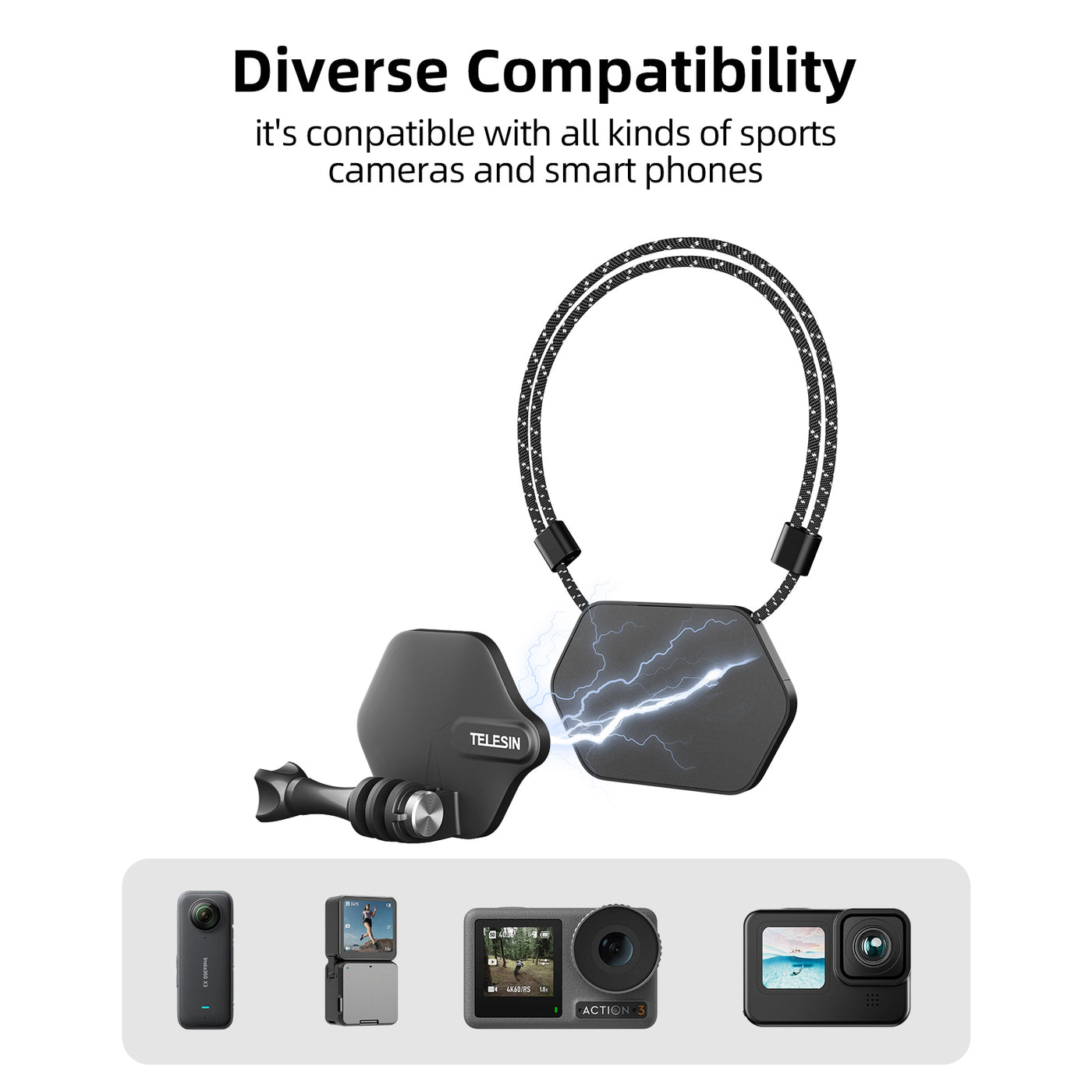 TELESIN Magnetic Action Camera Mount, Chest Neck Snap Mount Halter Set Compatible with GoPro, Insta360, DJI Osmo Action