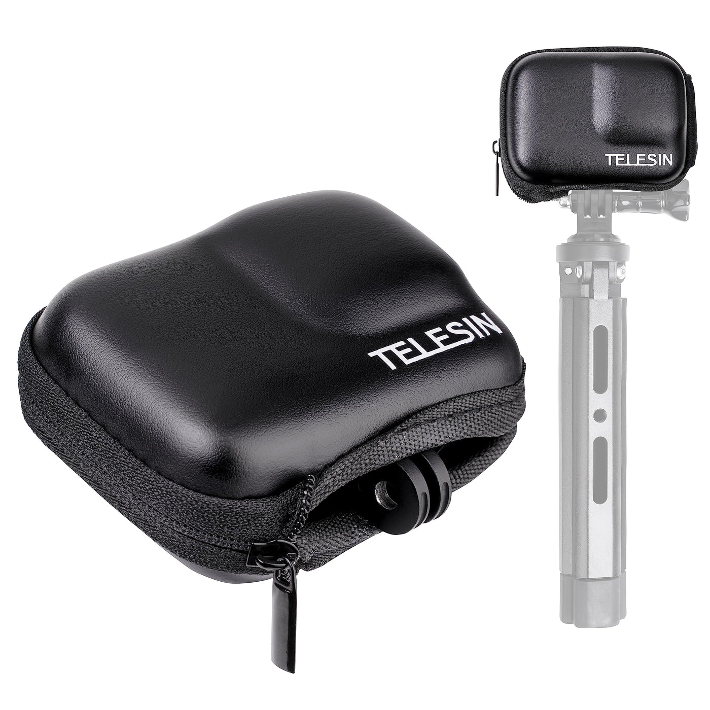 TELESIN Small Carry Case for GoPro HERO12 11 10 9 Black | Protective Case with Half Open Zipper Supports Connecting with Selfie Stick and Tripod